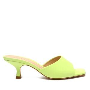 SCHUTZ Dethalia Kitten Heel Slide Sandals Lime Green 6B Leather Square Toe 2.5"